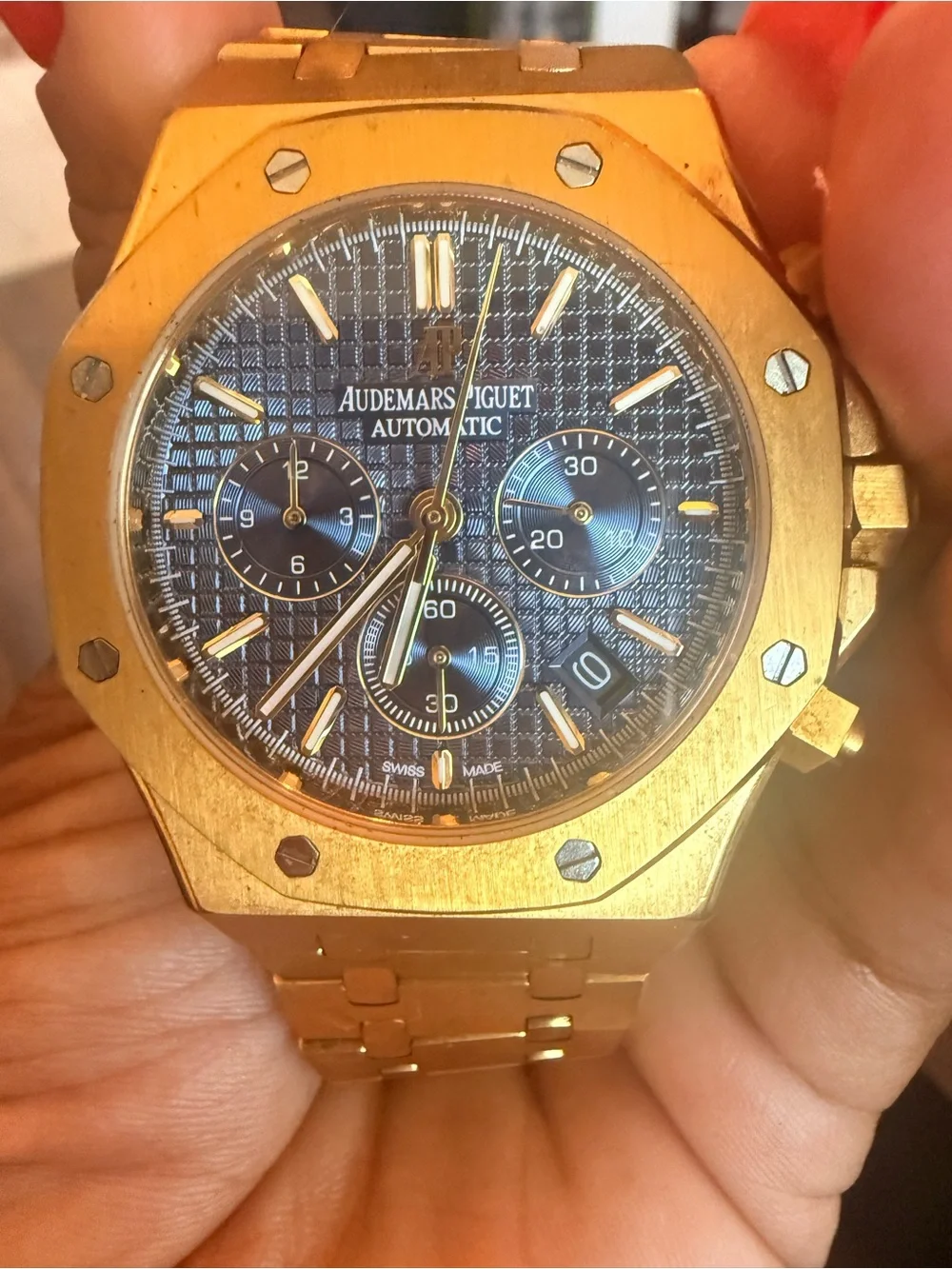 AP Similar Automatic Gold Chronograph Watch - Gold/Blue